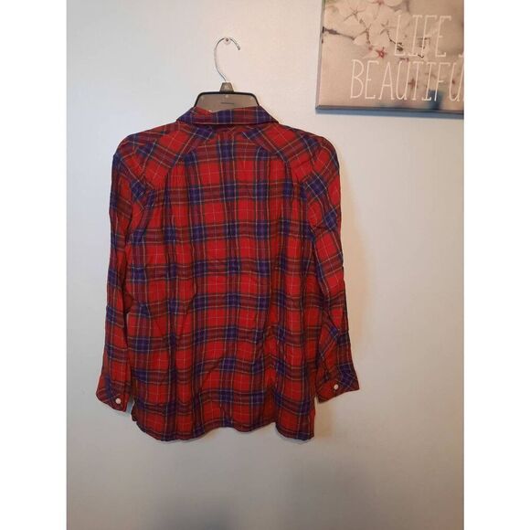 J. Jill Size S Petite Red Blue Plaid Flannel Button Up Shirt - Picture 4 of 4